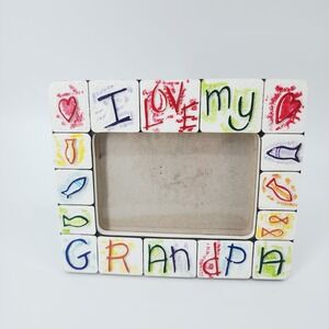 Vintage I Love My Grandpa Ceramic Picture Frame 4x6 3D Raised Lettering Colorful